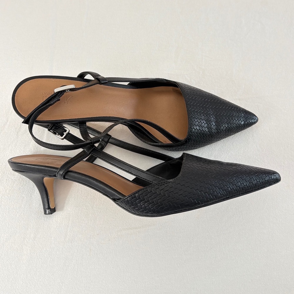 Nordstrom Rack RXPALMER-PU Black Woven Textured Slingback Kitten Heels 9M